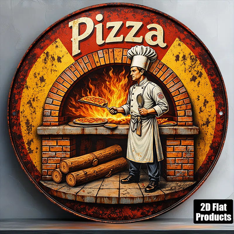 Vintage Collectible Plates - 2D Retro Metal Sign, Vintage Pizza