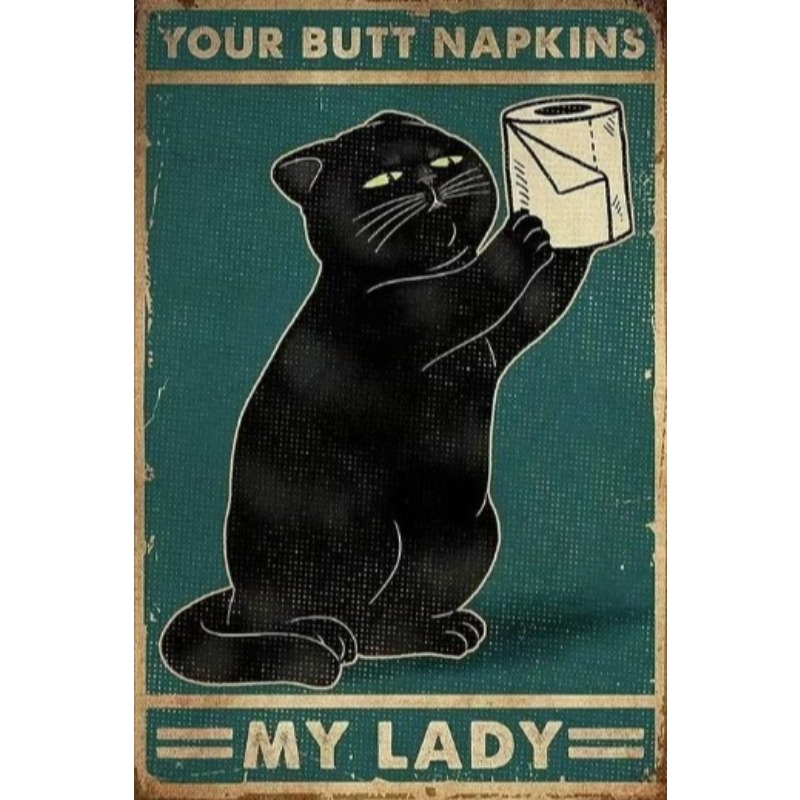 Black Funny Cat Metal Sign Vin - Vintage Collectible Plates ulasan dan harga